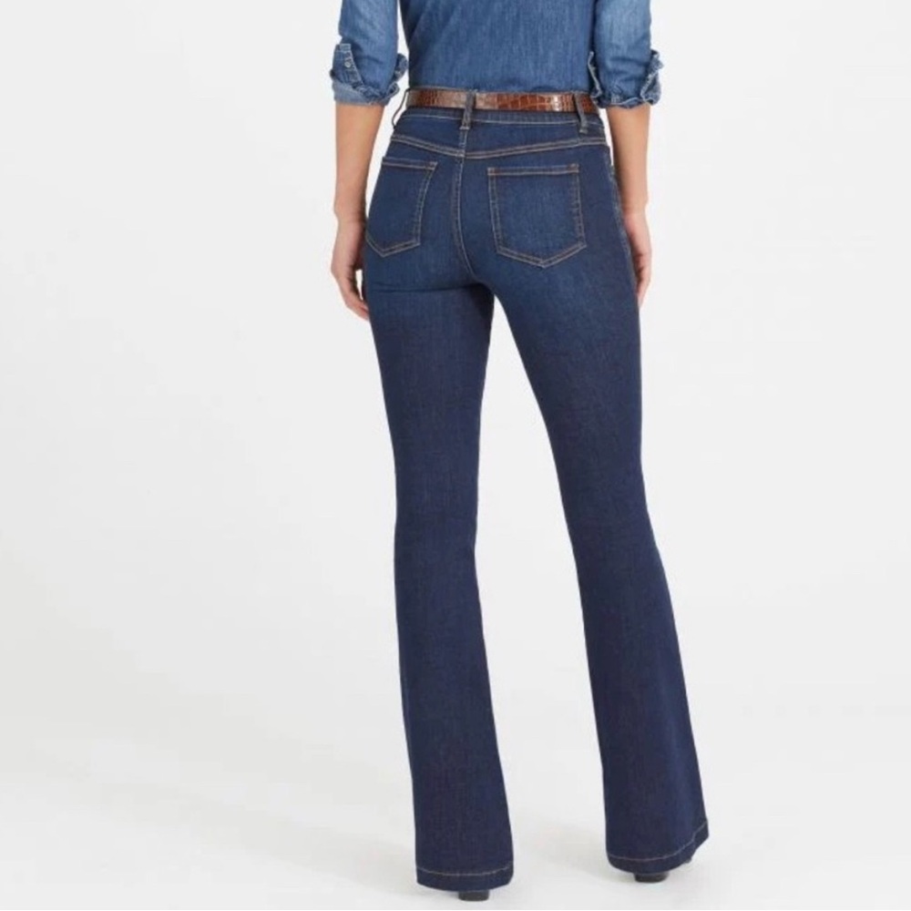 SPANX Tummy Shaping Technology Stretch Denim Flare Jeans inMidnight Shade NWT XL
